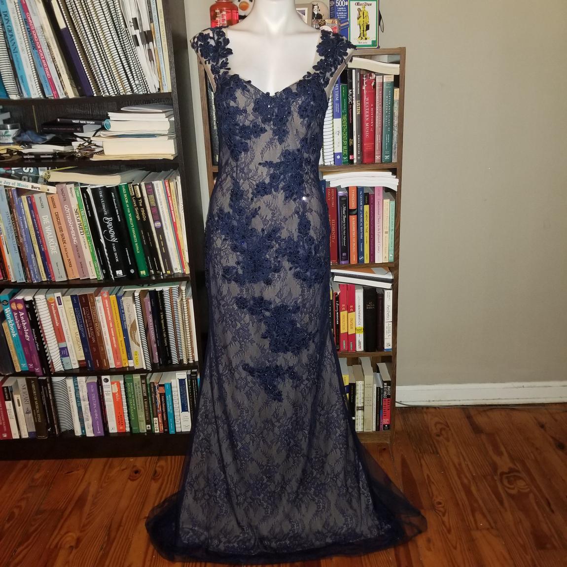 Alyce Paris Size 10 Pageant Cap Sleeve Lace Navy Blue Mermaid Dress on Queenly