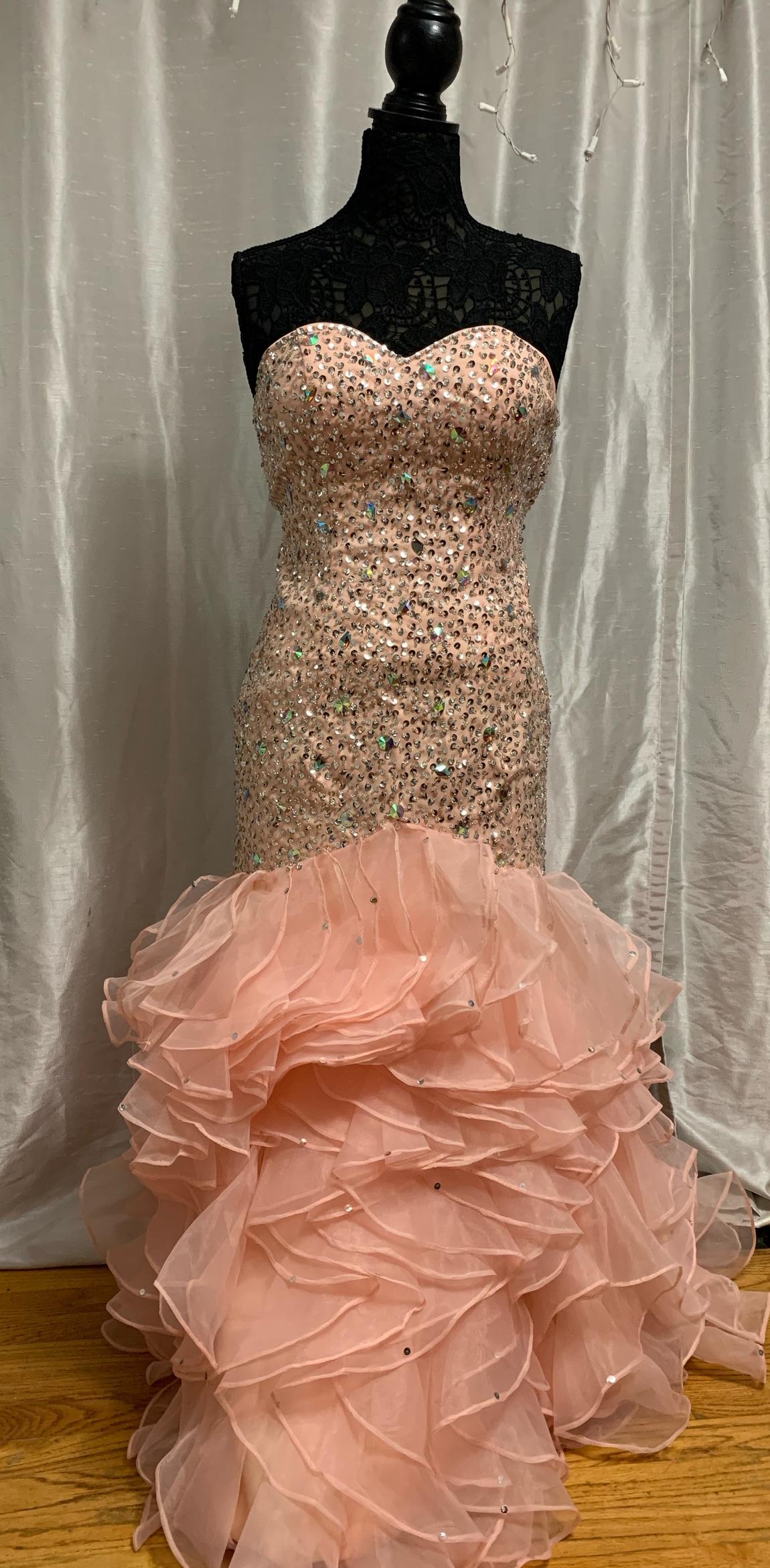 Size 4 Prom Strapless Sequined Coral Mermaid Dress on Queenly