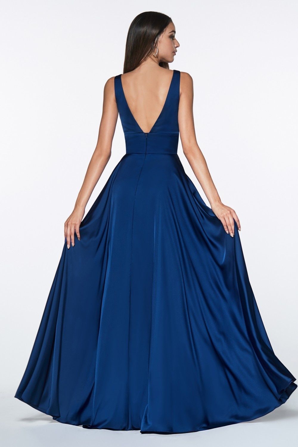 Style 7469 Cinderella Divine Plus Size 20 Satin Navy Blue Side Slit Dress on Queenly