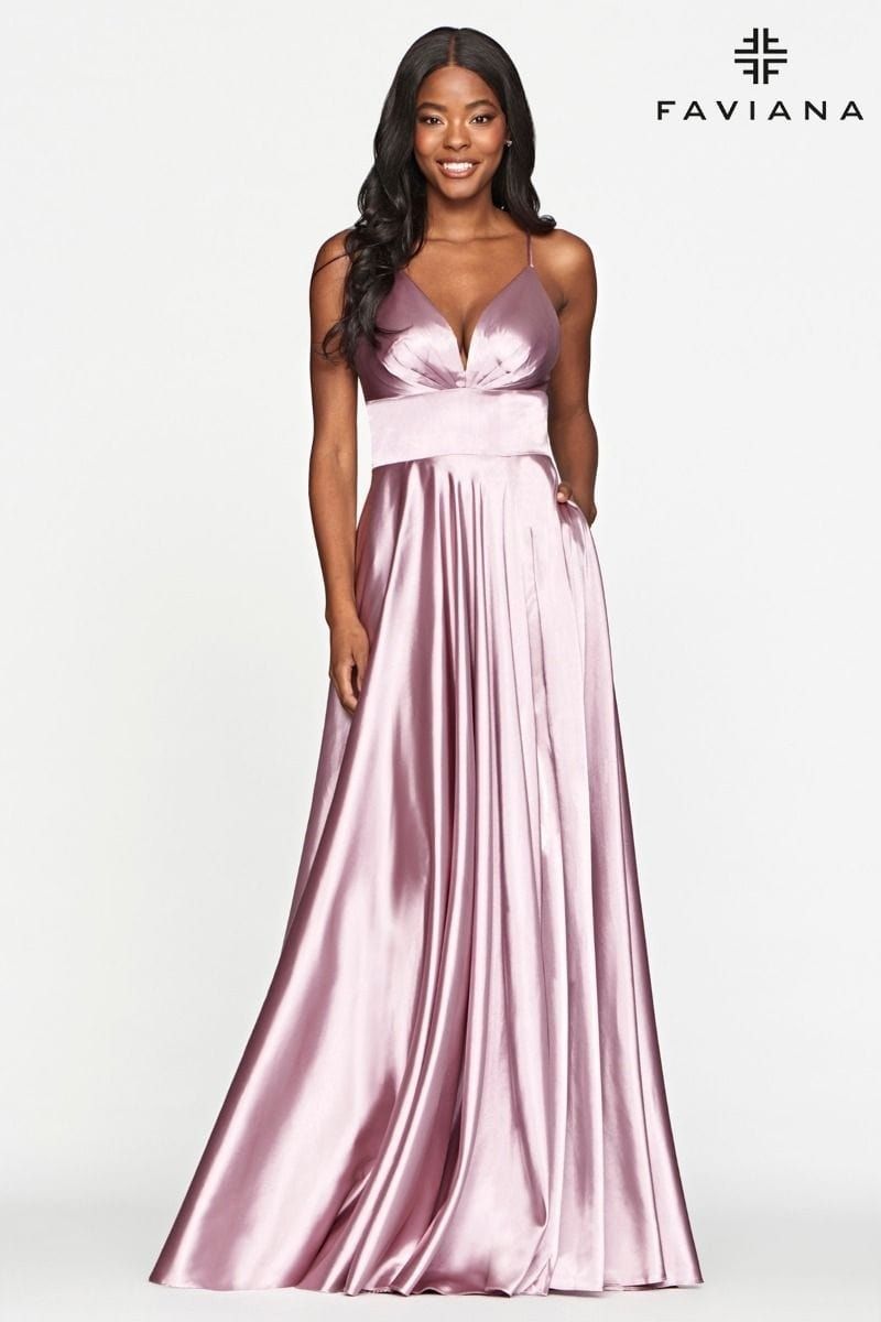 Style S10255 Faviana Size 0 Satin Pink Side Slit Dress on Queenly