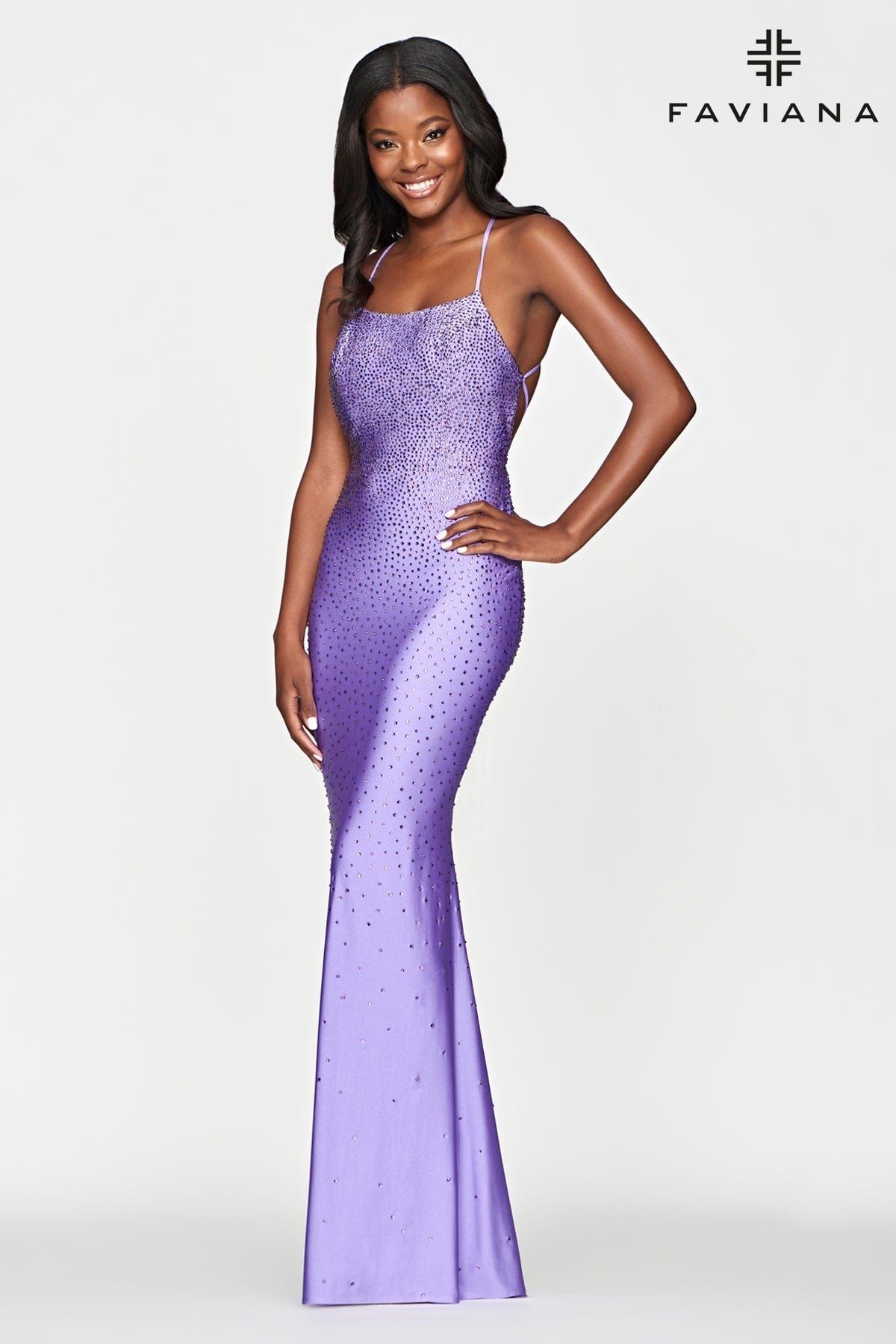 Style S10506 Faviana Size 4 Prom Sequined Purple Floor Length Maxi on Queenly