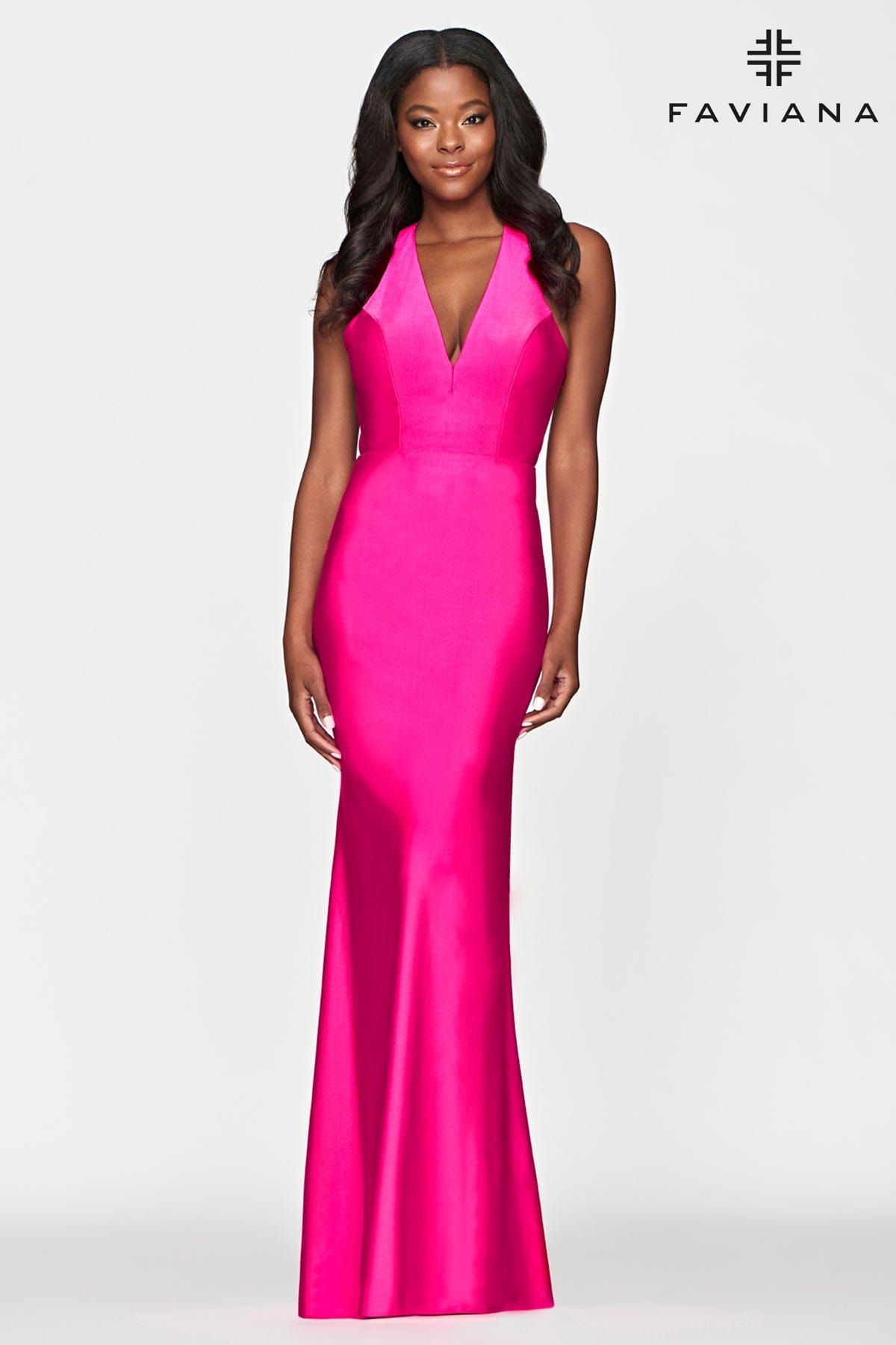 Style S10646 Faviana Size 2 Prom Plunge Hot Pink Floor Length Maxi on Queenly