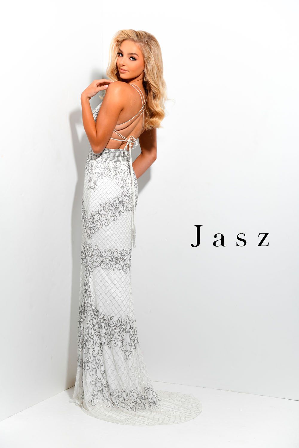 Style 7332 Jasz Couture Size 0 Pageant Sequined Silver Floor Length Maxi on Queenly
