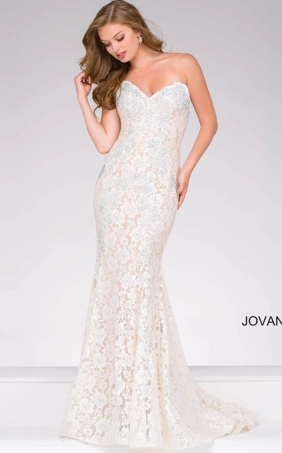 Style 37334 Jovani Size 6 Pageant White Mermaid Dress on Queenly