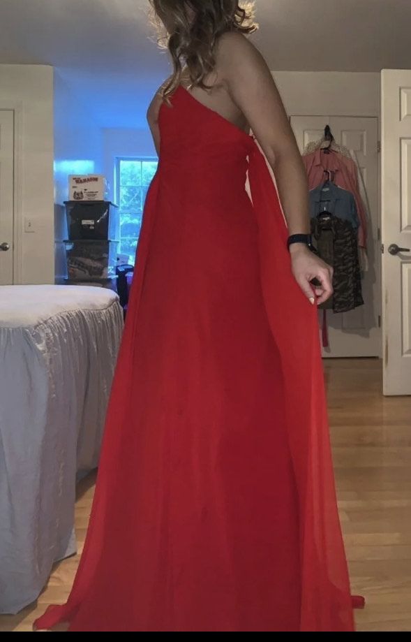 Faviana couture Size 12 Strapless Red Floor Length Maxi on Queenly