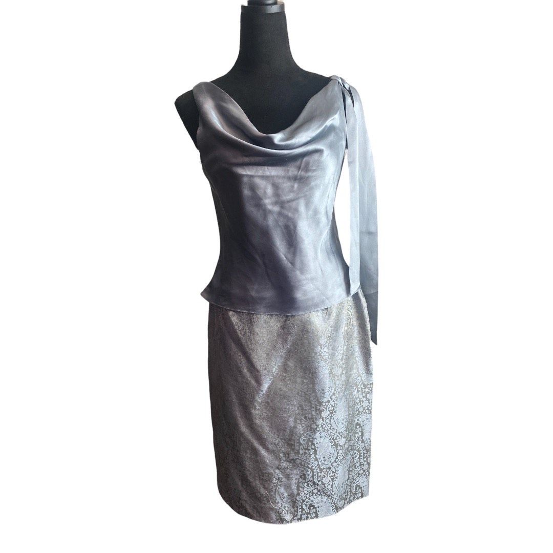 Adrianna Pappell Size 8 Satin Silver Cocktail Dress on Queenly