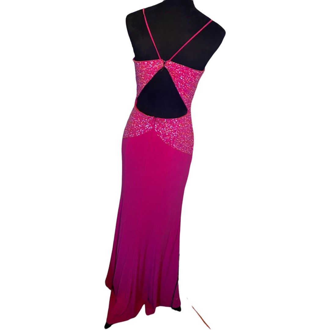 Maggie Sottero Size 6 Prom Sequined Hot Pink Side Slit Dress on Queenly