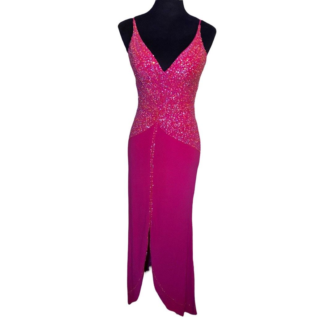 Maggie Sottero Size 6 Prom Sequined Hot Pink Side Slit Dress on Queenly