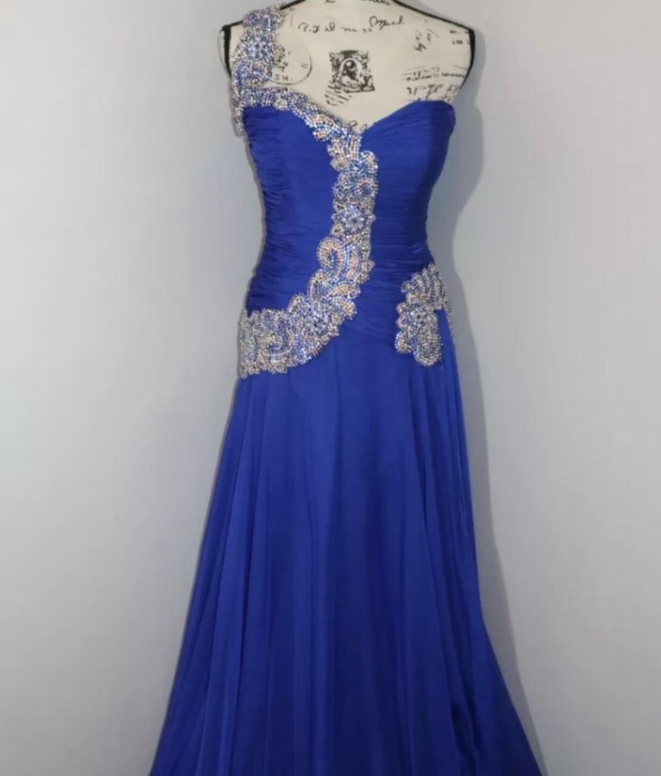 Style 11015 Sherri Hill Size 6 Blue Floor Length Maxi on Queenly