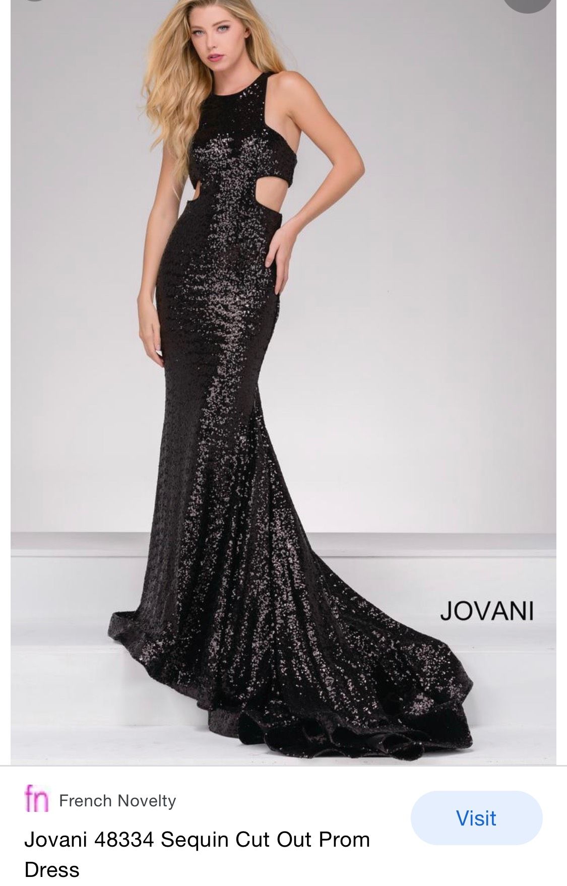 Jovani Size 4 Prom High Neck Black Dress With Train on Queenly