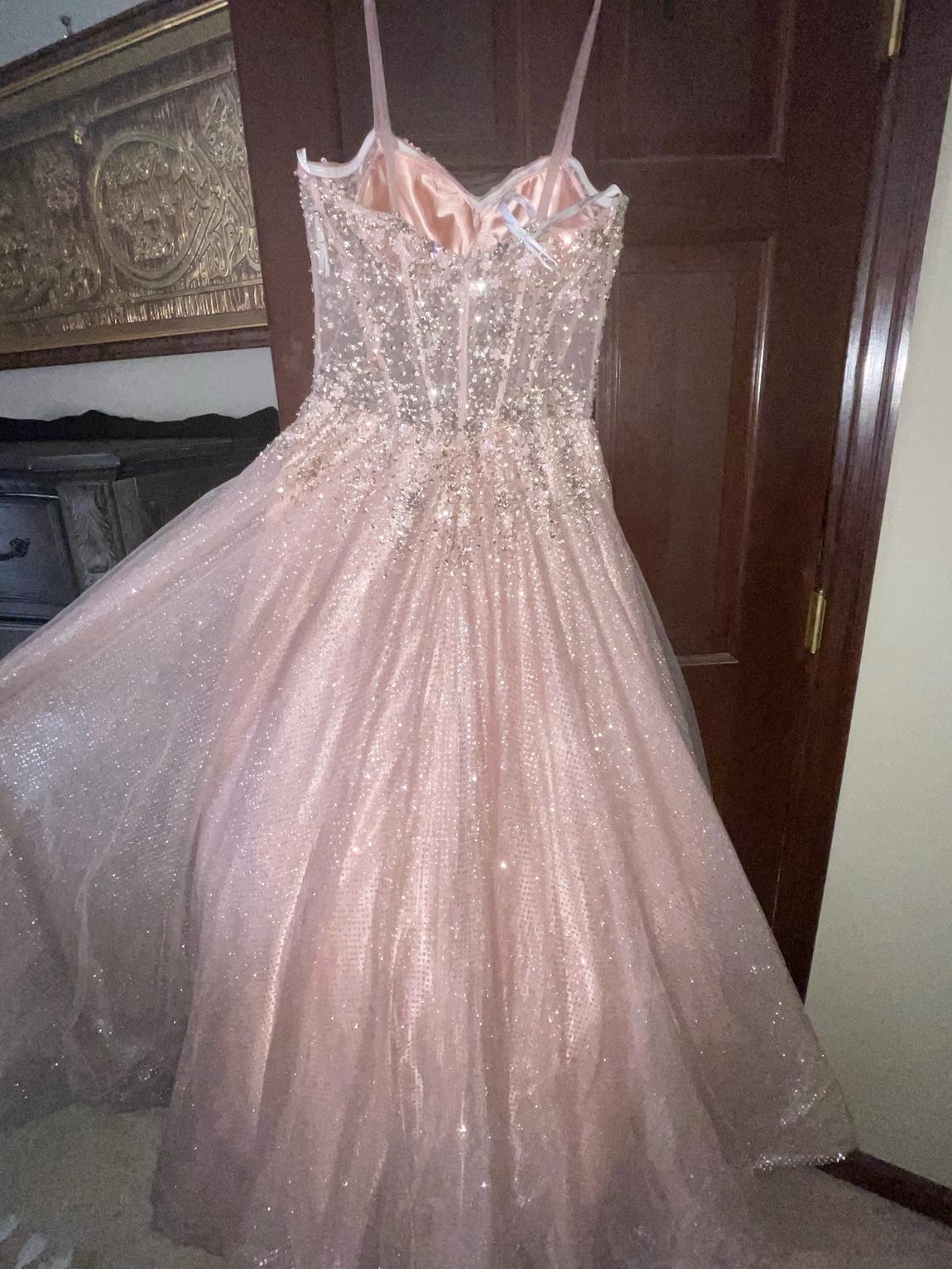 Size 14 Prom Strapless Sequined Light Pink A-line Dress on Queenly