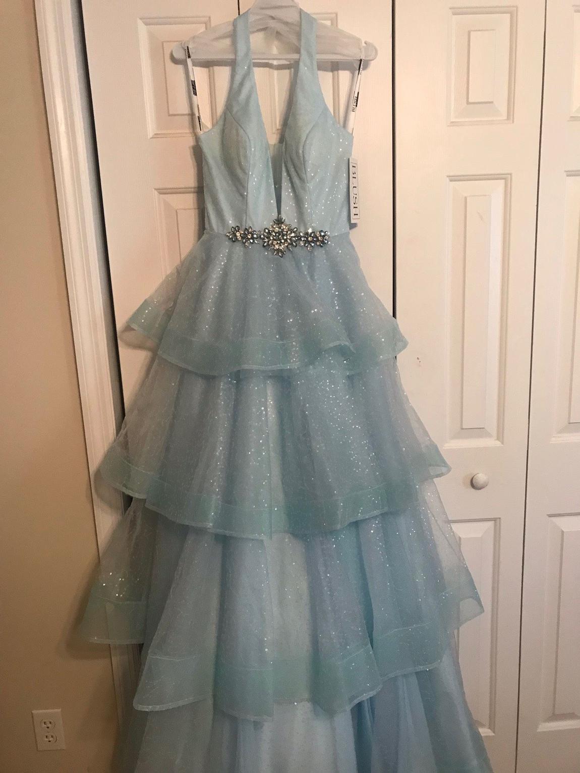 Size 0 Halter Blue Ball Gown on Queenly