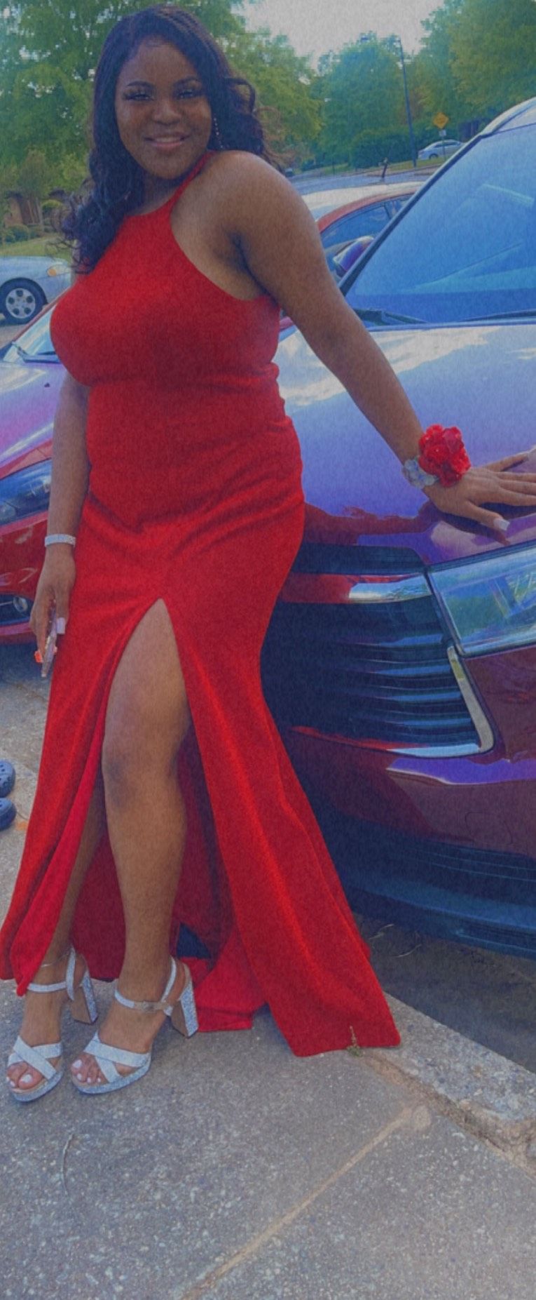 Plus Size 16 Red Side Slit Dress on Queenly