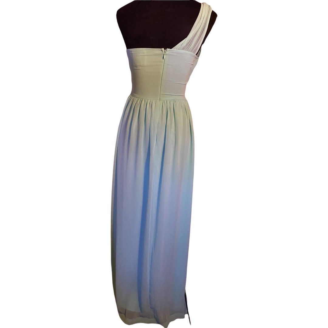 Size 2 One Shoulder Sheer Blue Floor Length Maxi on Queenly