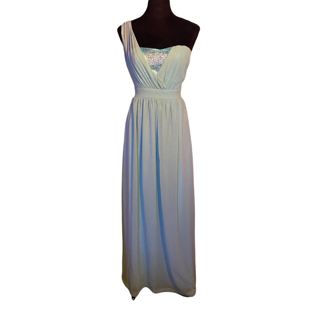 Size 2 Sheer Blue Floor Length Maxi on Queenly