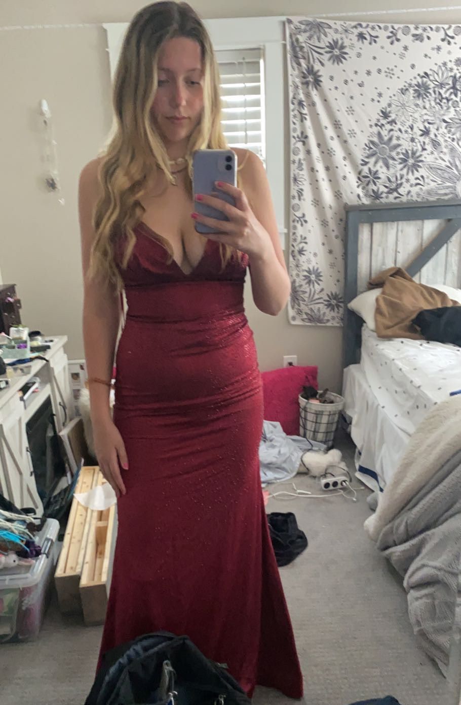 Jovani Size 6 Bridesmaid Plunge Burgundy Red Mermaid Dress on Queenly