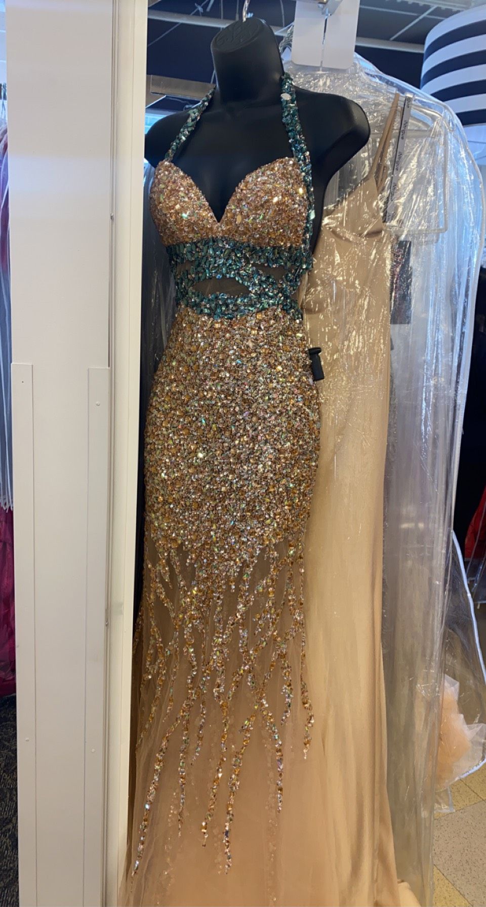 Jovani Size 2 Emerald Gold Mermaid Dress on Queenly