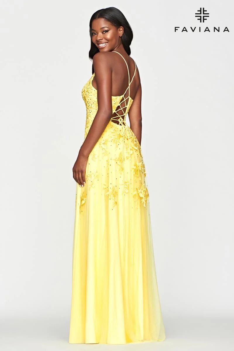 Style S10640 Faviana Size 14 Pageant Yellow A-line Dress on Queenly