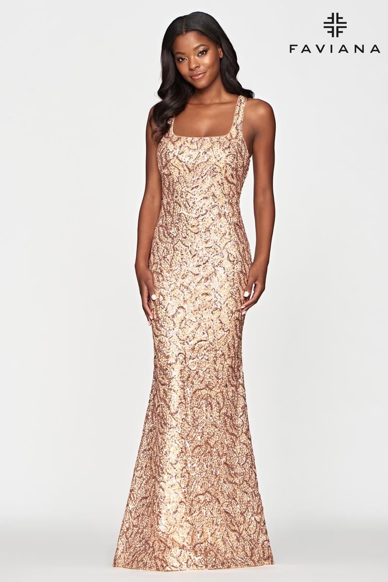 Style S10651 Faviana Size 10 Prom Sequined Nude Floor Length Maxi on Queenly