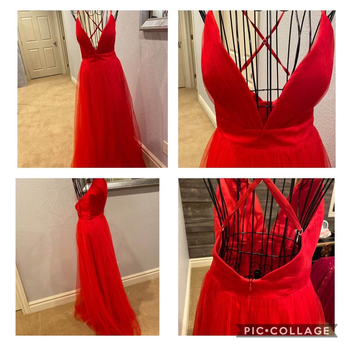 Size 2 Halter Sheer Red Ball Gown on Queenly