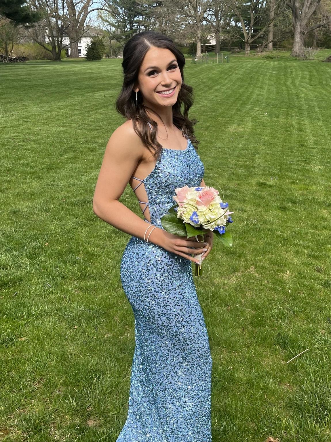 Scala Size 2 Prom Sequined Blue Side Slit Dress on Queenly