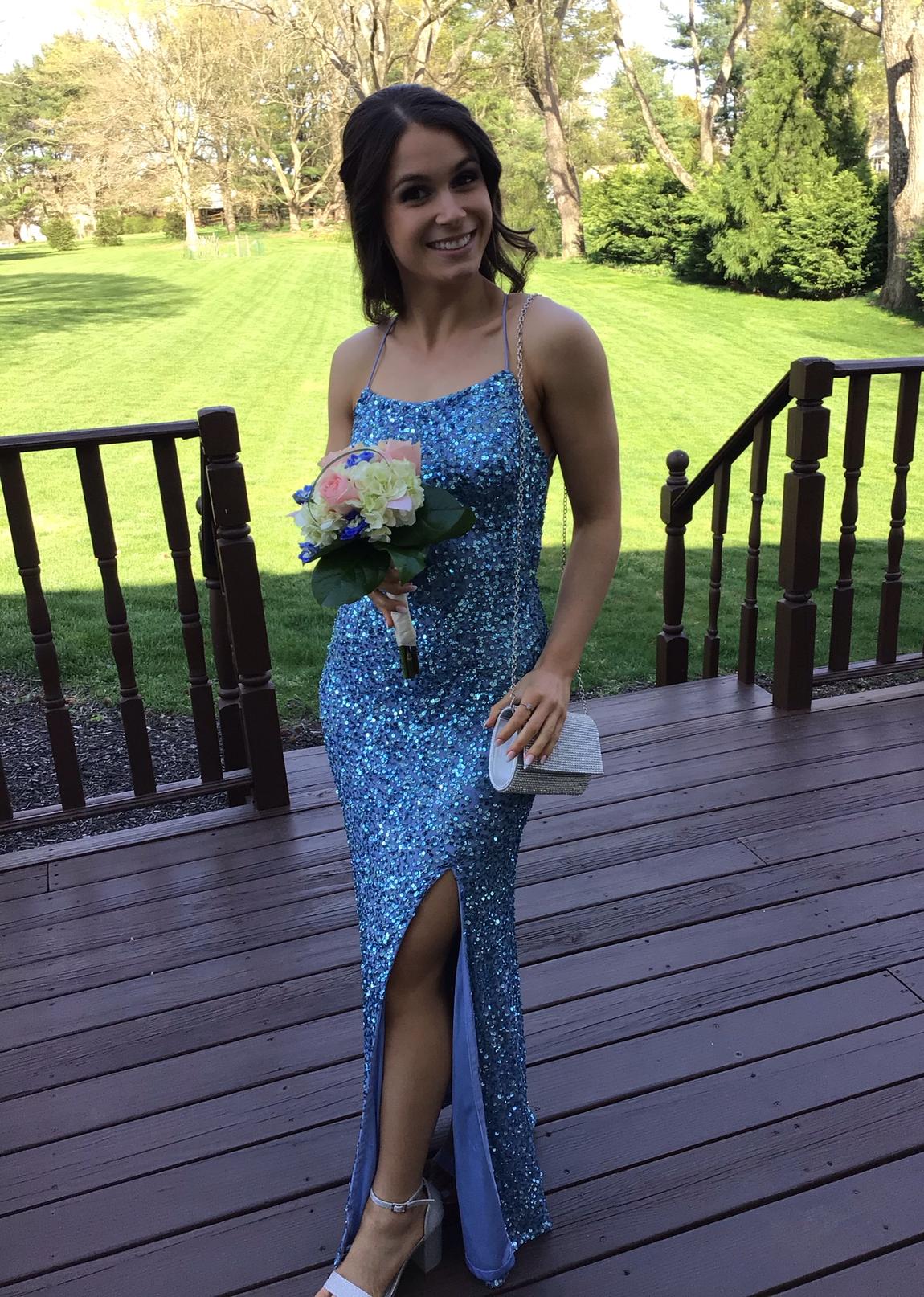 Scala Size 2 Prom Sequined Blue Side Slit Dress on Queenly