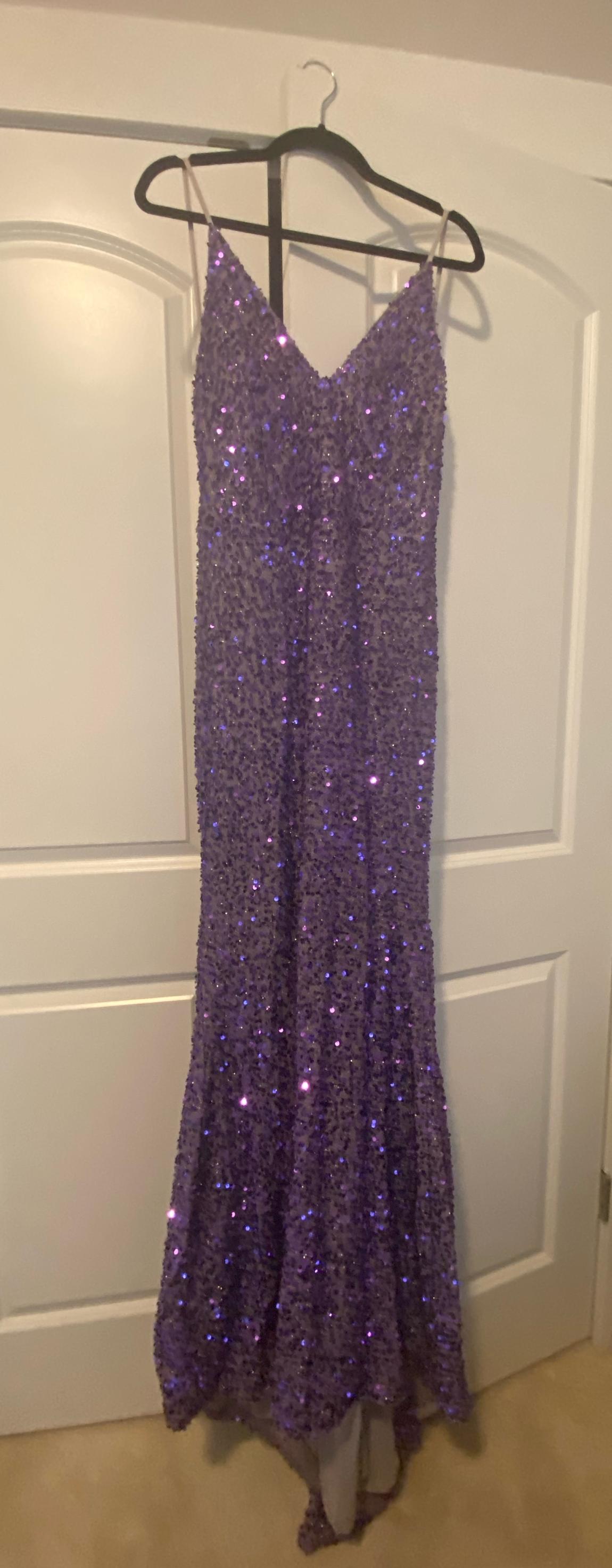 Size 14 Prom Sequined Purple Mermaid Dress on Queenly