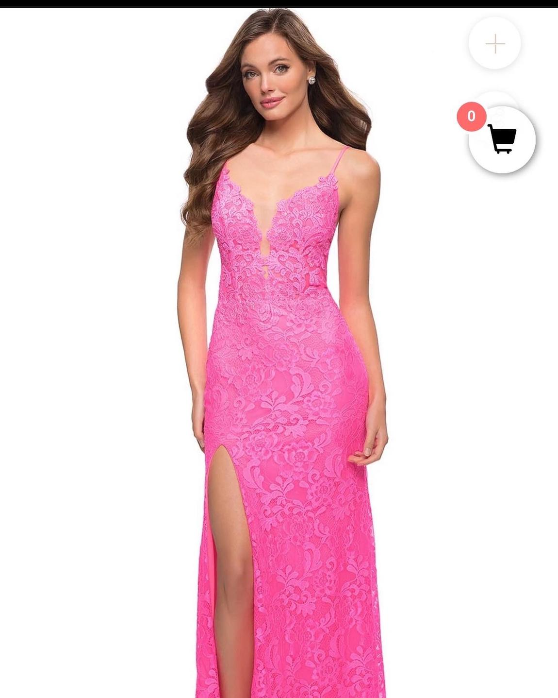 La Femme Size 4 Prom Lace Hot Pink Floor Length Maxi on Queenly