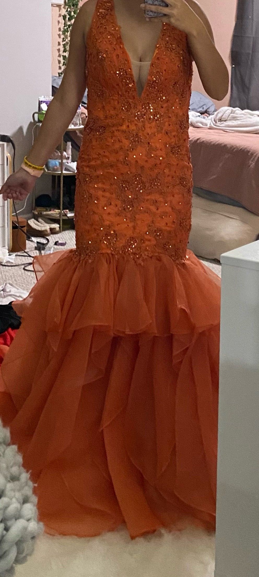 One More Couture Size 4 Prom Coral Mermaid Dress on Queenly