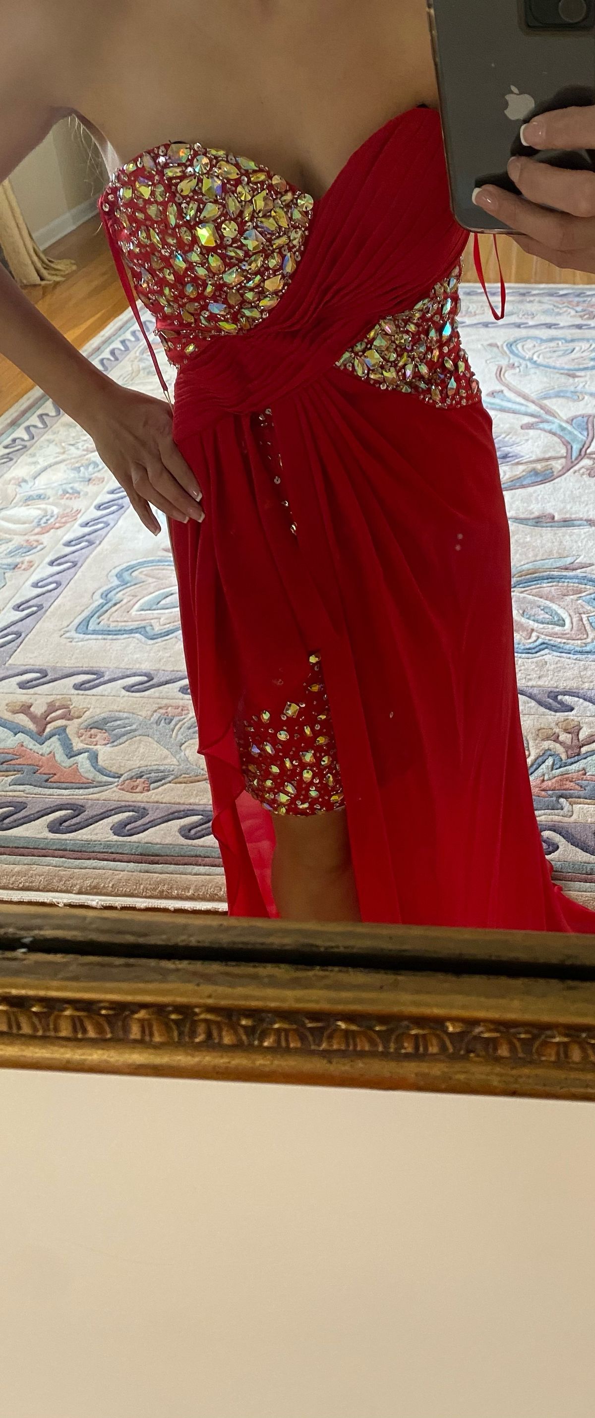 Size 6 Prom Sequined Red Side Slit Dress on Queenly