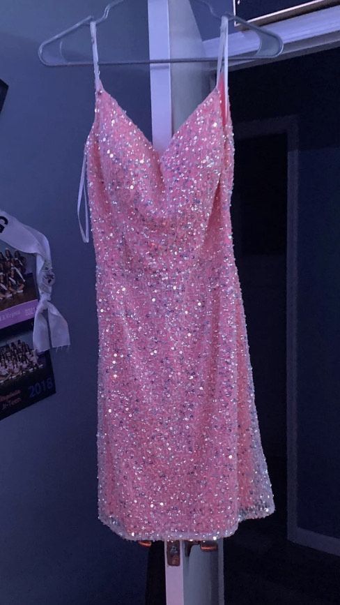 Ashley Lauren Size 8 Sequined Hot Pink Cocktail Dress on Queenly