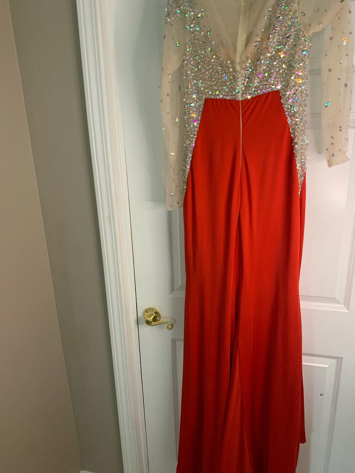 Size 6 Sheer Red Mermaid Dress on Queenly