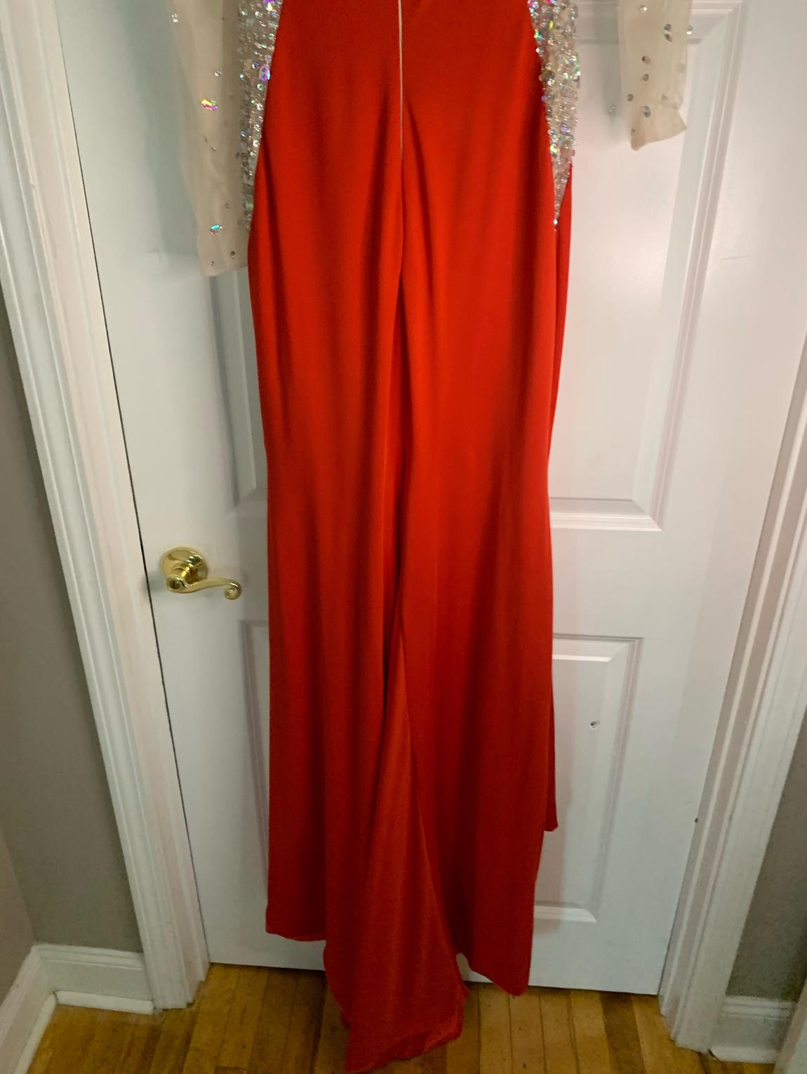 Size 6 Sheer Red Mermaid Dress on Queenly