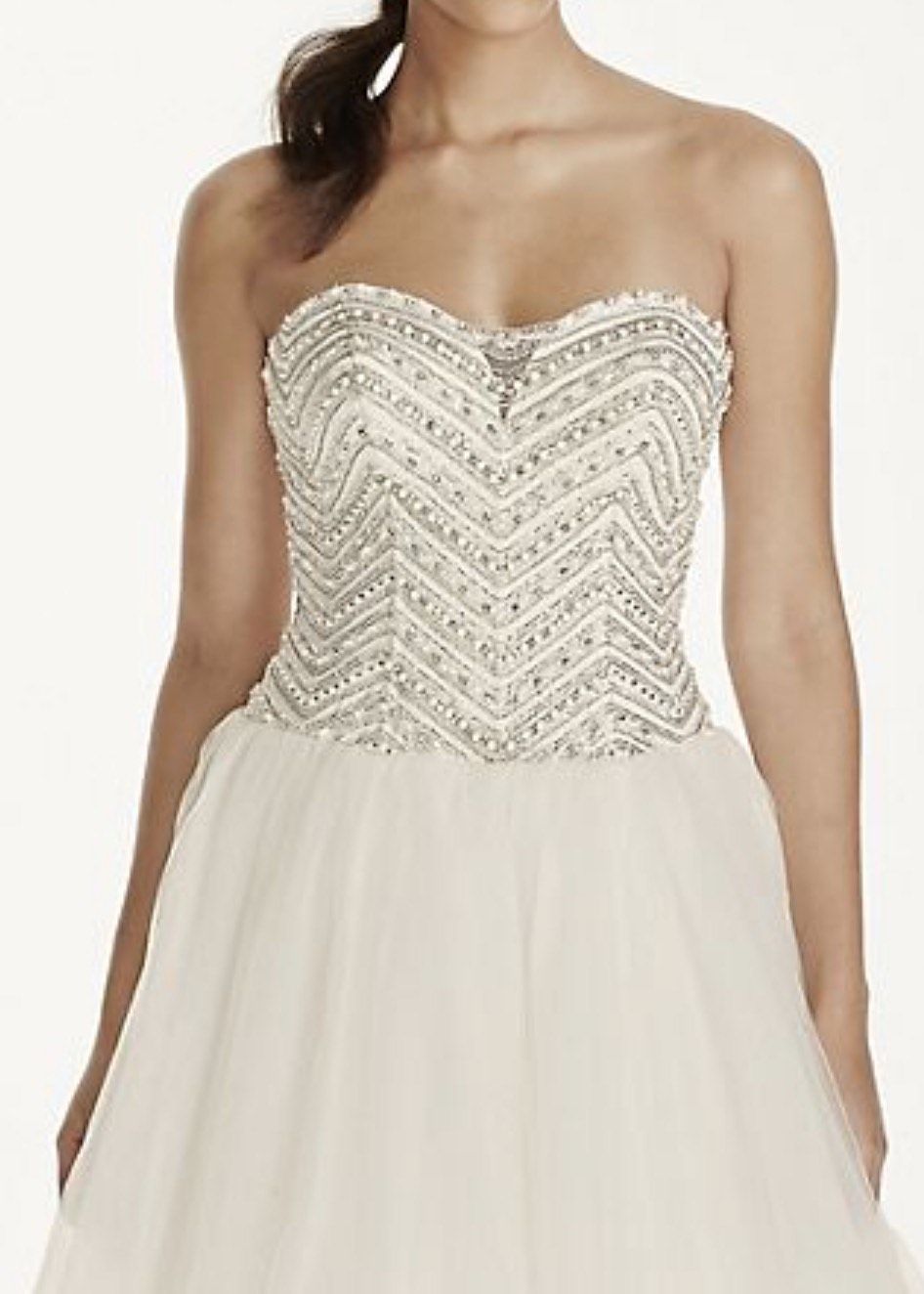 David's Bridal Size 6 Sequined White Dress With Train on Queenly