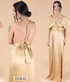 Size 6 Bridesmaid Satin Gold Side Slit Dress on Queenly