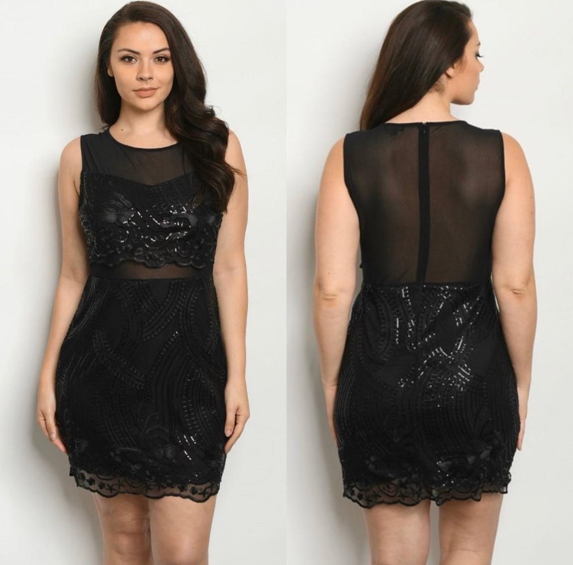 Size 14 Sequined Black Cocktail Dress on Queenly