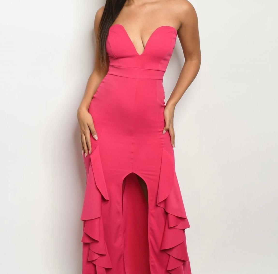 Size 8 Off The Shoulder Hot Pink Side Slit Dress on Queenly