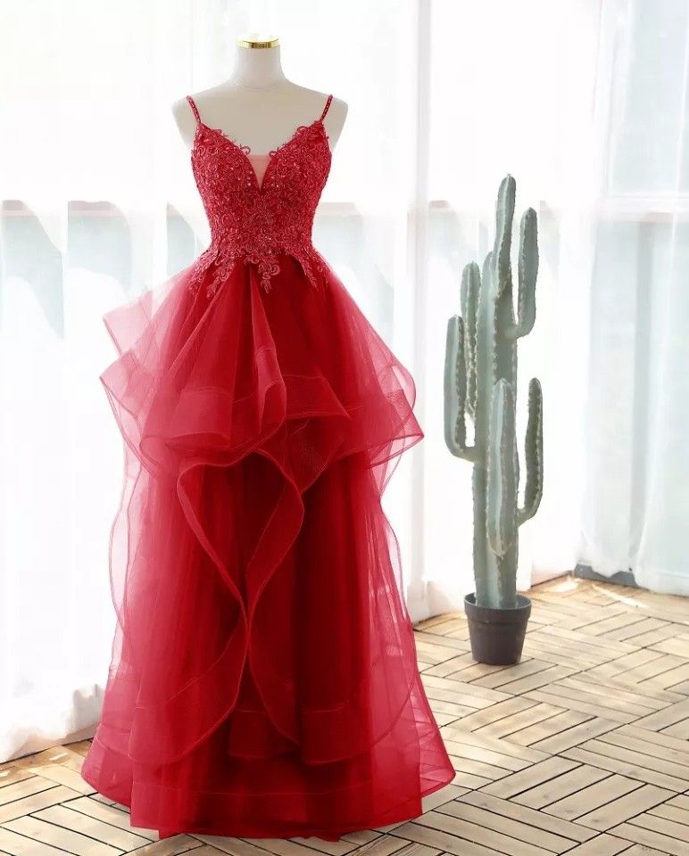 Size 6 Bridesmaid Red A-line Dress on Queenly