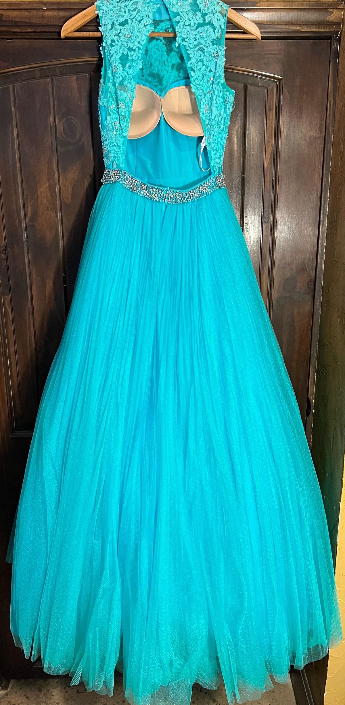 Sherri Hill Size 2 Prom High Neck Lace Blue Ball Gown on Queenly