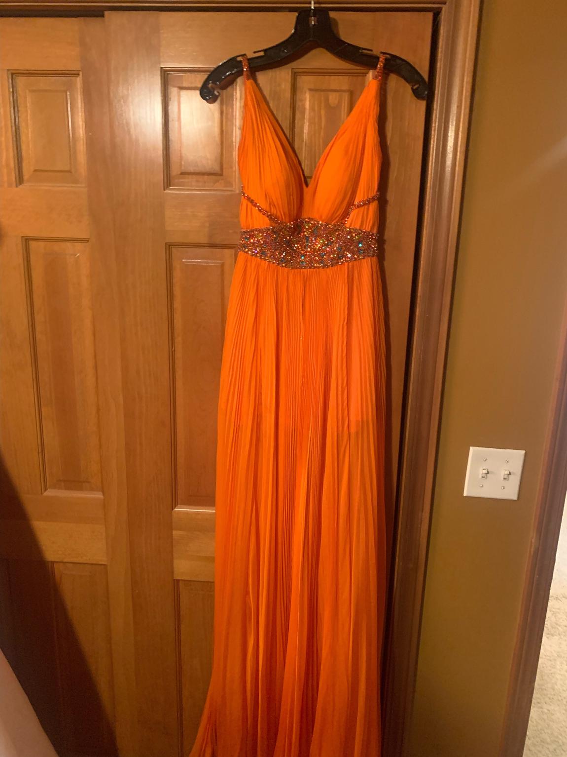 Sherri Hill Size 4 Prom Sequined Orange Dress With Train on Queenly