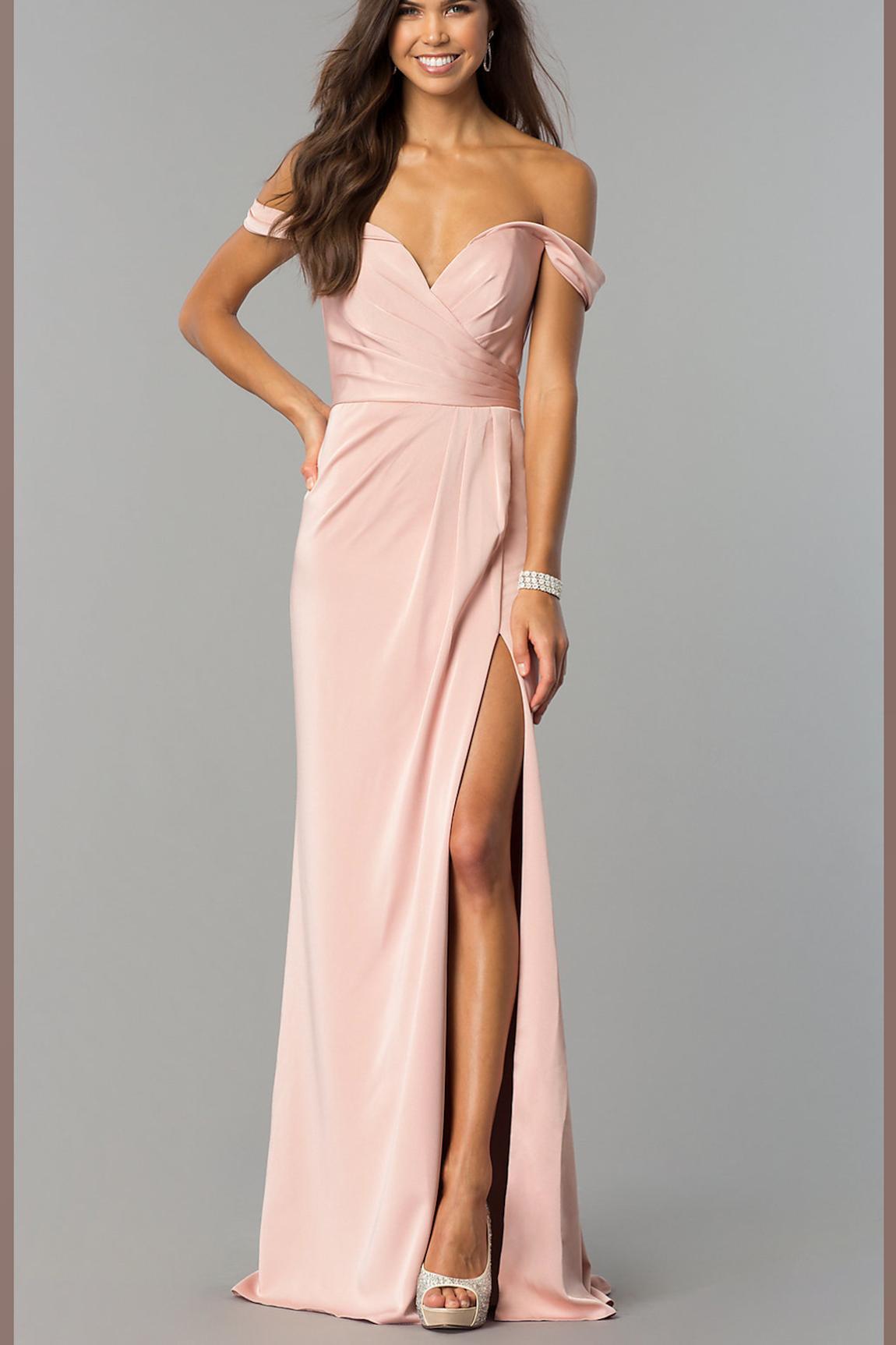 Style 8083 Faviana Size 10 Bridesmaid Off The Shoulder Light Pink Side Slit Dress on Queenly