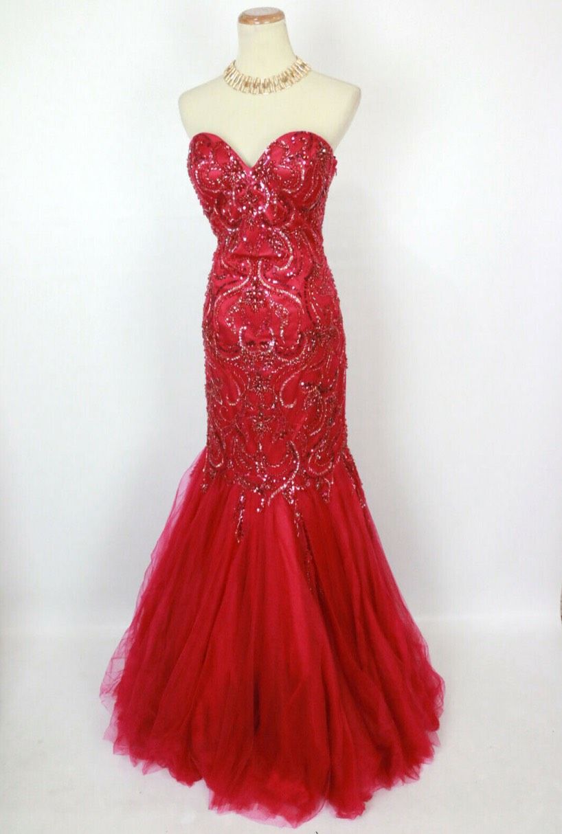 Mac Duggal Size 4 Strapless Red Mermaid Dress on Queenly