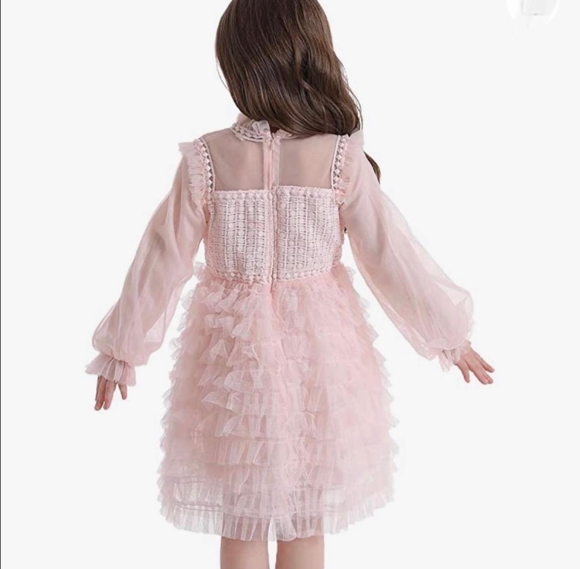 Girls Size 4 Long Sleeve Sheer Light Pink Ball Gown on Queenly