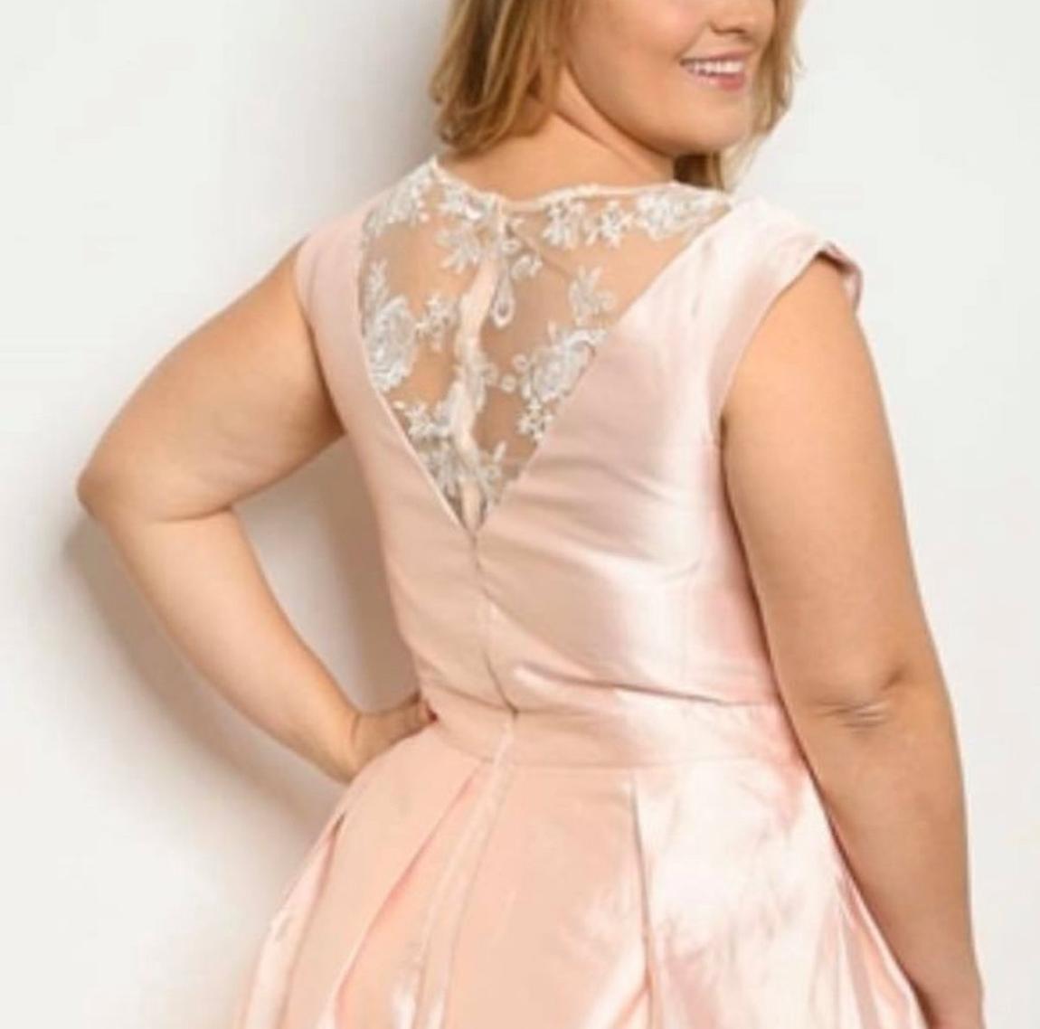Plus Size 22 Prom Sheer Coral Ball Gown on Queenly
