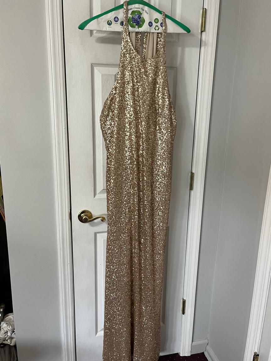 Plus Size 18 Sequined Gold Floor Length Maxi on Queenly