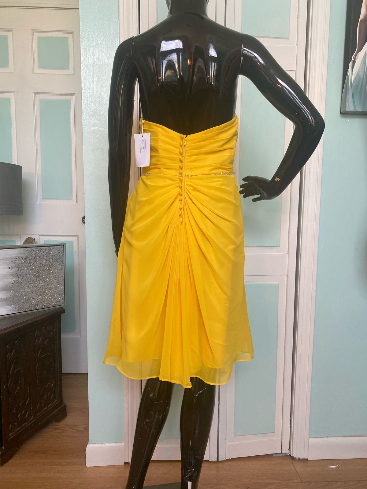 Alfred Angelo Yellow Size 4 Spaghetti Strap Mini Cocktail Dress on Queenly