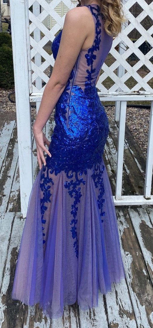 Jovani Size 4 Prom Lace Royal Blue Mermaid Dress on Queenly