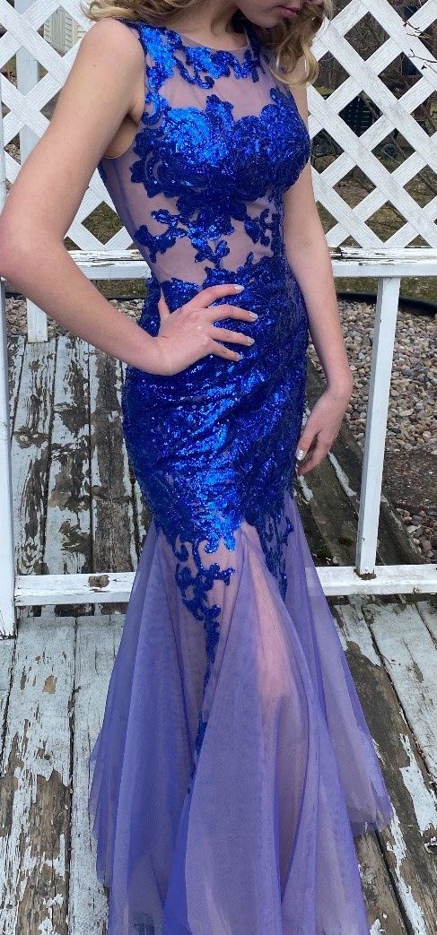 Jovani Size 4 Prom Lace Royal Blue Mermaid Dress on Queenly