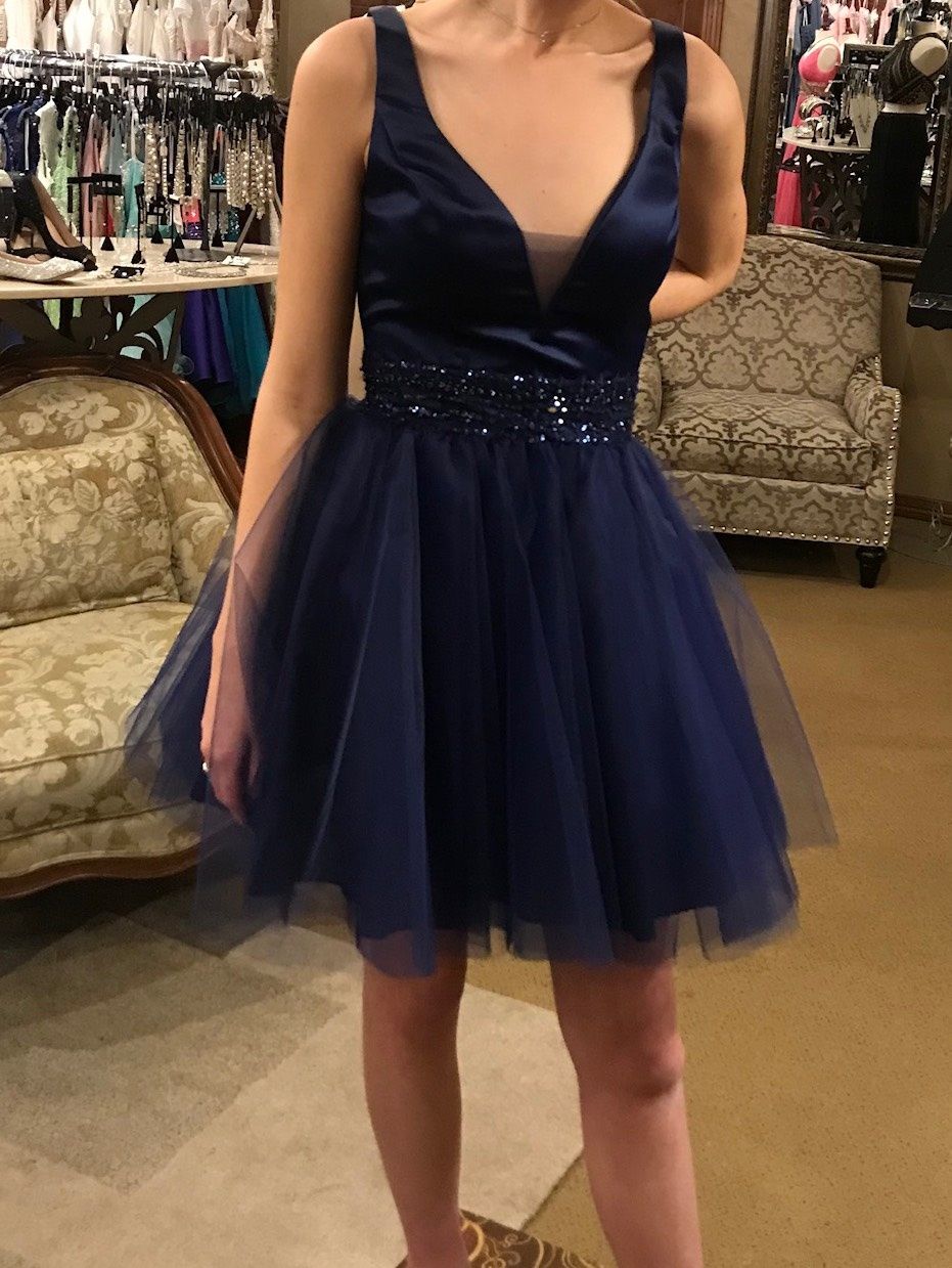 MoriLee Size 8 Prom Satin Blue Cocktail Dress on Queenly