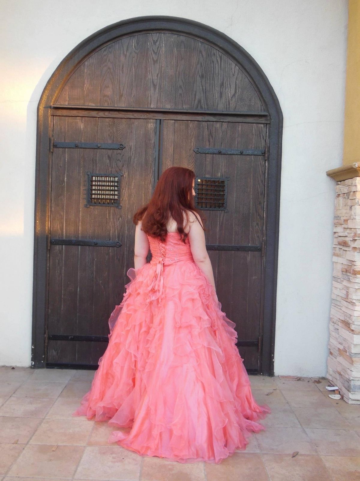 Layla K. Size 14 Prom Strapless Coral Ball Gown on Queenly